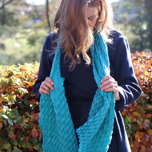 Vibrant Teal Chevron Textured Knit Scarf by Peace of Mind